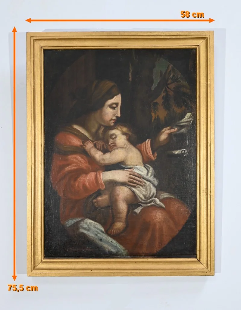 PITTURA A OLIO DELLA VERGINE MARIA CON IL BAMBINO