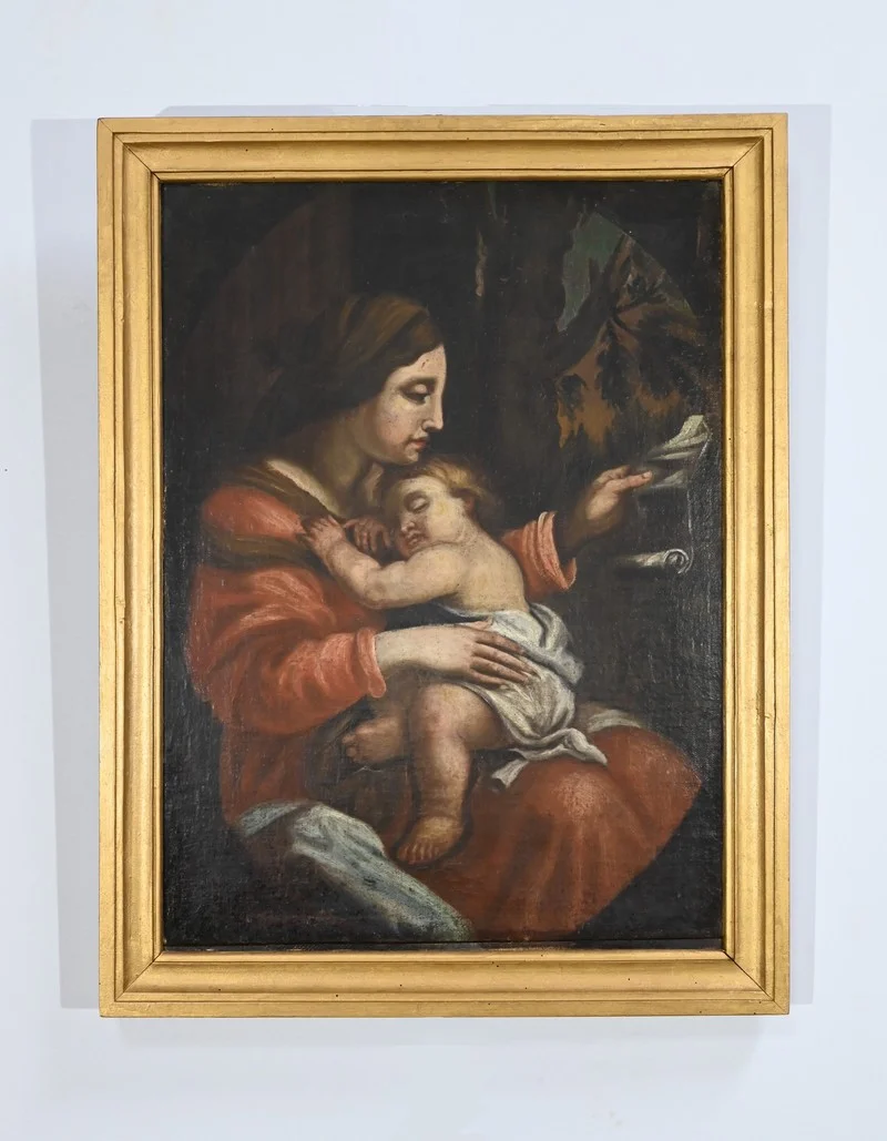 PITTURA A OLIO DELLA VERGINE MARIA CON IL BAMBINO