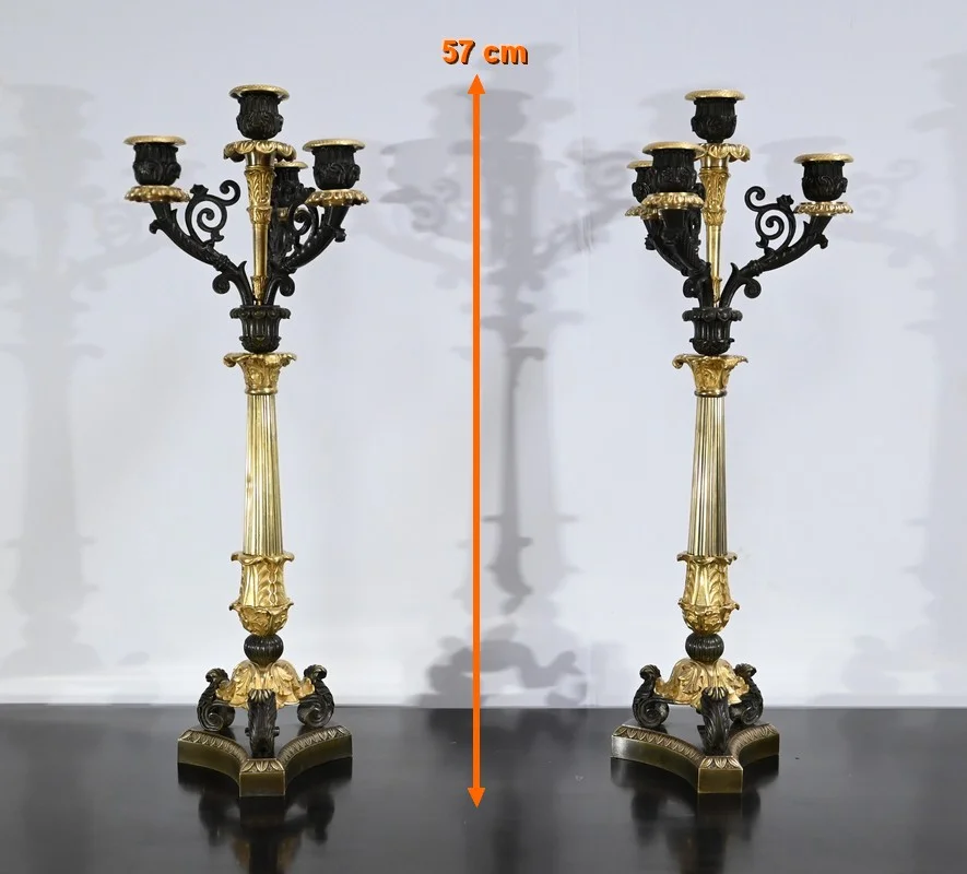 Paire de Chandeliers en Bronze à Double Patine, époque Restauration – Début XIXe