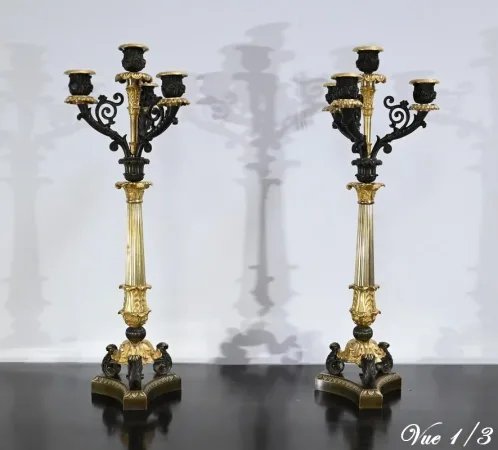 PAIR OF FRENCH  RESTAURATION PERIOD CANDELABRA