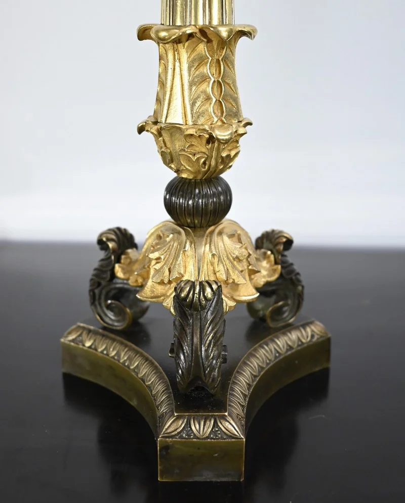 Paire de Chandeliers en Bronze à Double Patine, époque Restauration – Début XIXe