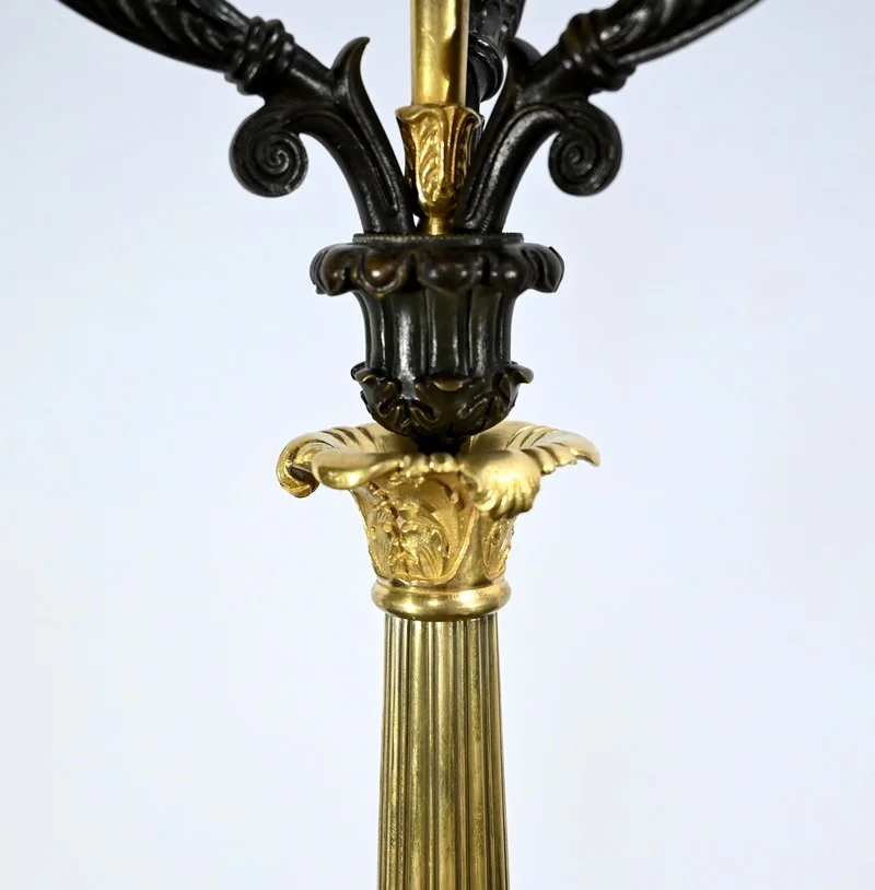 Paire de Chandeliers en Bronze à Double Patine, époque Restauration – Début XIXe