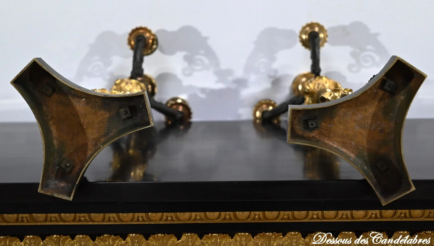 Paire de Chandeliers en Bronze à Double Patine, époque Restauration – Début XIXe