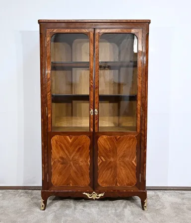 Petite Bibliothèque Vitrine en Bois de Rose et Acajou, style Louis XV – Milieu XIXe
