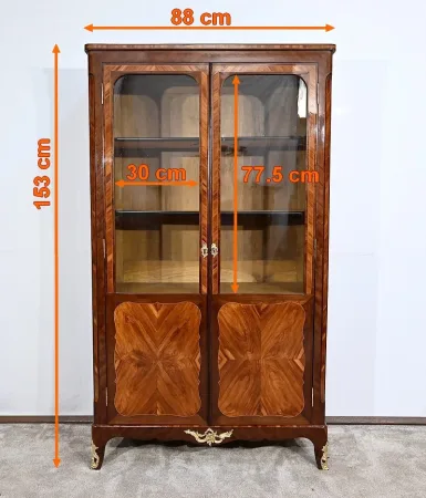 Petite Bibliothèque Vitrine en Bois de Rose et Acajou, style Louis XV – Milieu XIXe