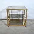 Table Desserte Roulante en Verre Fumé et Laiton, esprit Vandel – 1980