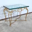Petite Table en Fer Forgé Doré et Verre, esprit Drouet - 1970