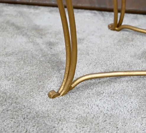 Petite Table en Fer Forgé Doré et Verre, esprit Drouet - 1970