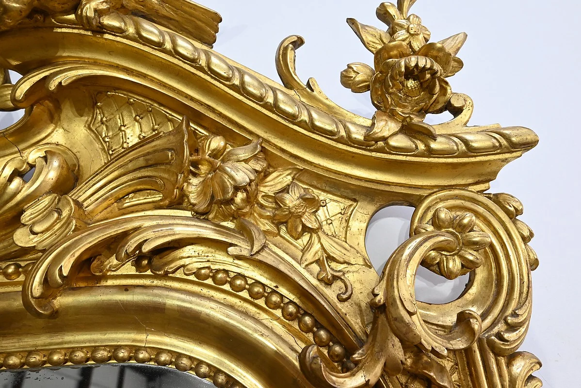 Important Miroir en Bois Doré, style Louis XV – Début XIXe