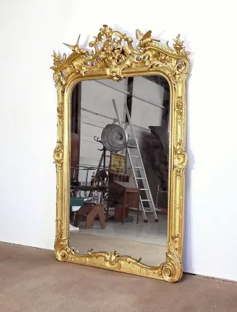 Important Miroir en Bois Doré, style Louis XV – Début XIXe
