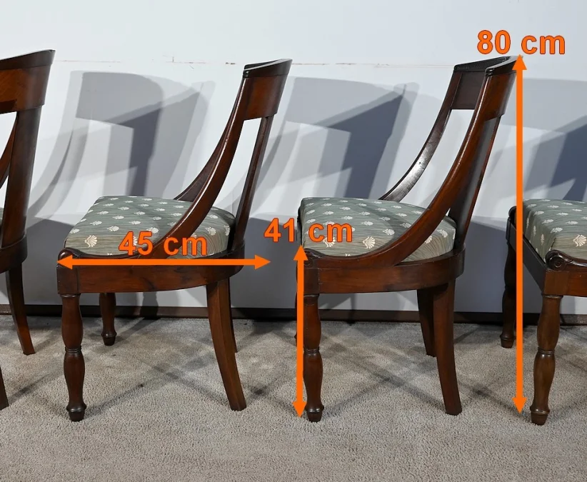 Suite de 4 Chaises Gondole en Acajou de Cuba, époque Restauration – Début XIXe