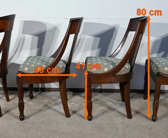 Suite de 4 Chaises Gondole en Acajou de Cuba, époque Restauration – Début XIXe