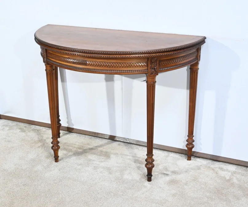 Table Demi-Lune en Noyer, style Louis XVI – Fin XIXe