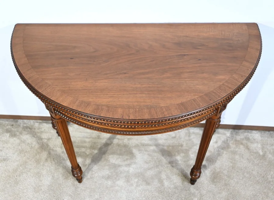 Table Demi-Lune en Noyer, style Louis XVI – Fin XIXe