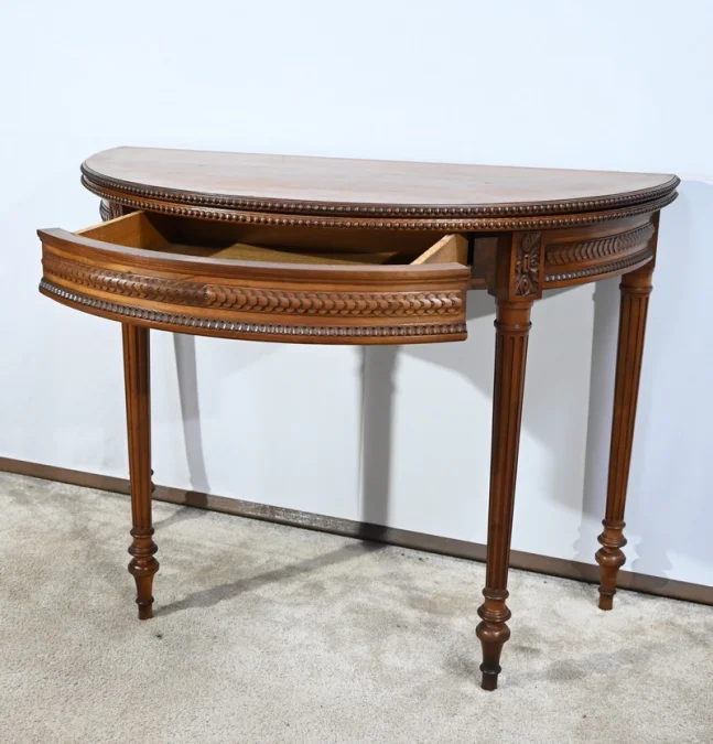 Table Demi-Lune en Noyer, style Louis XVI – Fin XIXe