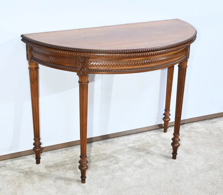Table Demi-Lune en Noyer, style Louis XVI – Fin XIXe