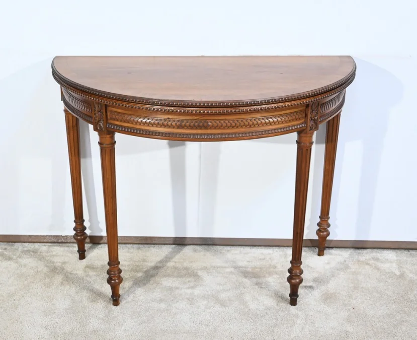 Table Demi-Lune en Noyer, style Louis XVI – Fin XIXe