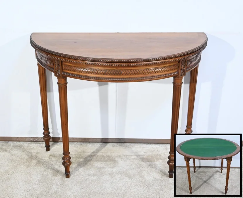 Table Demi-Lune en Noyer, style Louis XVI – Fin XIXe