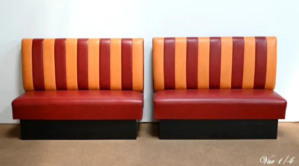 Paire de Banquette de Bistrot en Simili Cuir – 1970