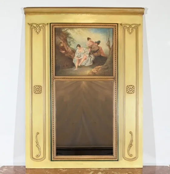 Miroir Trumeau en Bois Laqué, signé A.Thomaray, style Louis XVI – XXe