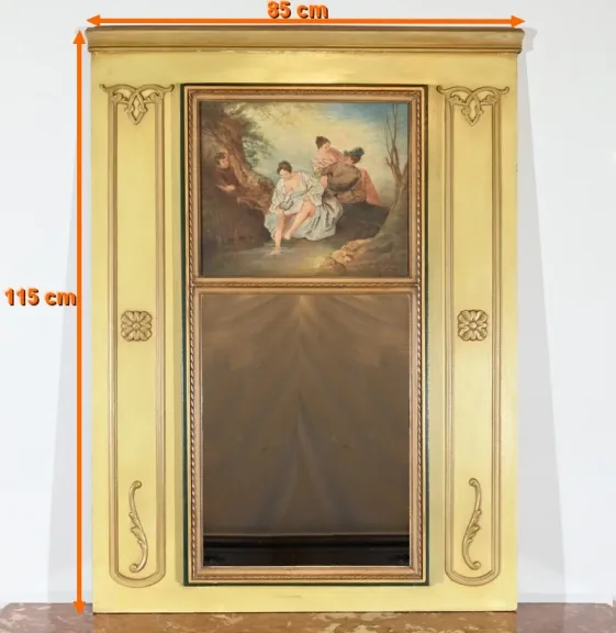 Miroir Trumeau en Bois Laqué, signé A.Thomaray, style Louis XVI – XXe