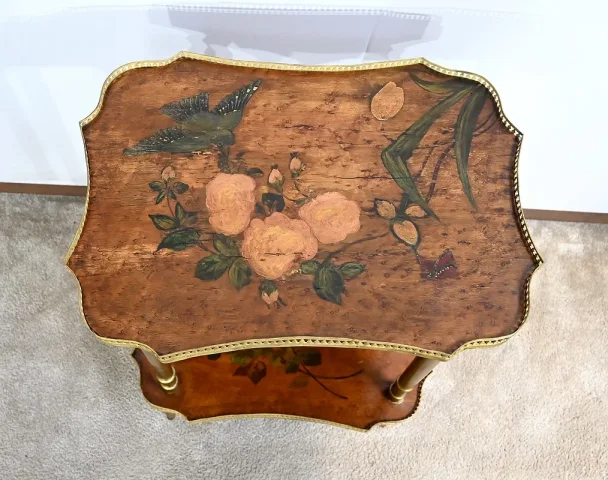 Petite Table de Salon en Moucheté de Thuya et à Décors peints – 1920