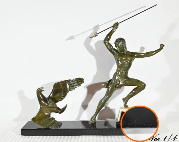 Bronze « Chasse à l’Aigle », signé J.de Roncourt, Art Déco – 1930