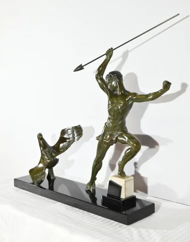 Bronze « Chasse à l’Aigle », signé J.de Roncourt, Art Déco – 1930