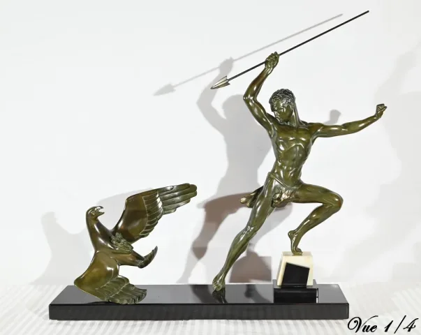 Bronze « Chasse à l’Aigle », signé J.de Roncourt, Art Déco – 1930