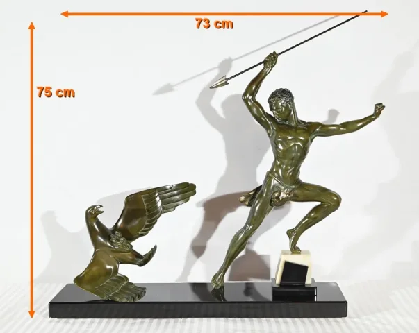 Bronze « Chasse à l’Aigle », signé J.de Roncourt, Art Déco – 1930