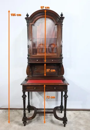 Petit Bureau Vitrine en Palissandre, époque Napoléon III - Milieu XIXe