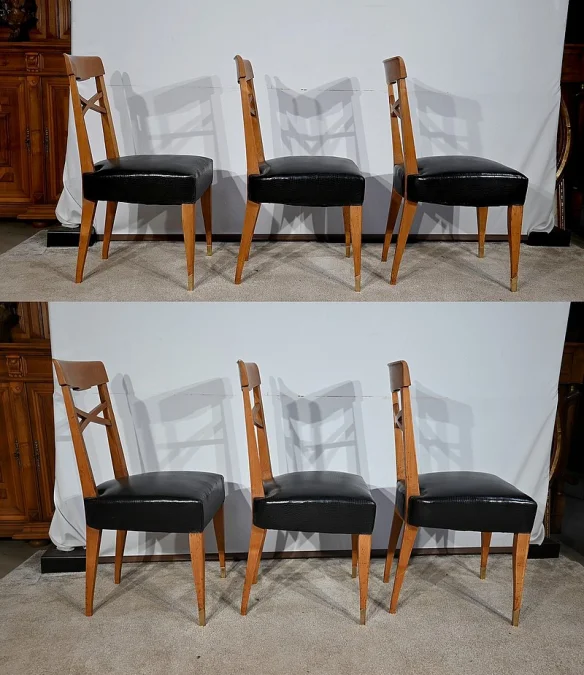 Suite de 6 Chaises en Merisier massif, Art Déco – 1940