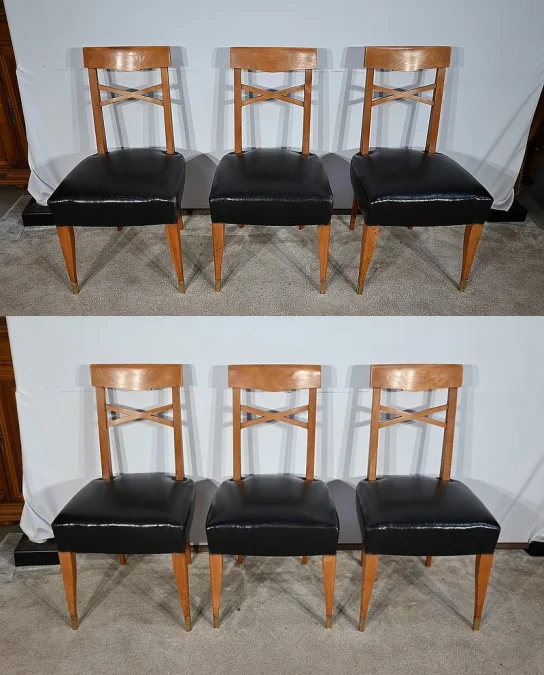 Suite de 6 Chaises en Merisier massif, Art Déco – 1940