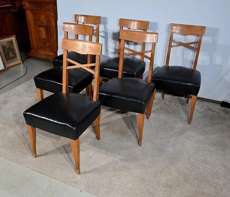 Suite de 6 Chaises en Merisier massif, Art Déco – 1940