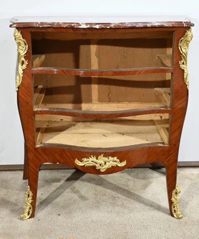 Petite Commode-Tombeau en Palissandre et Bois de Violette, style Transition Louis XIV Louis XV – Début XXe