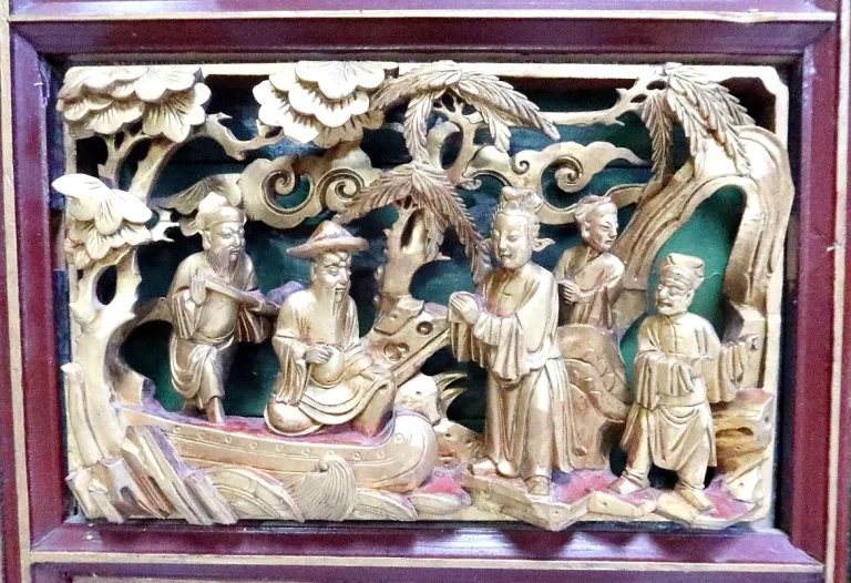 Grand Panneau Asiatique en Bois laqué, Chine – Fin XIXe