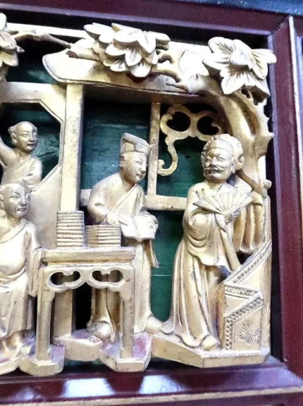 Grand Panneau Asiatique en Bois laqué, Chine – Fin XIXe