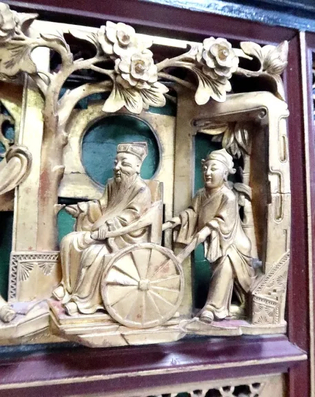 Grand Panneau Asiatique en Bois laqué, Chine – Fin XIXe