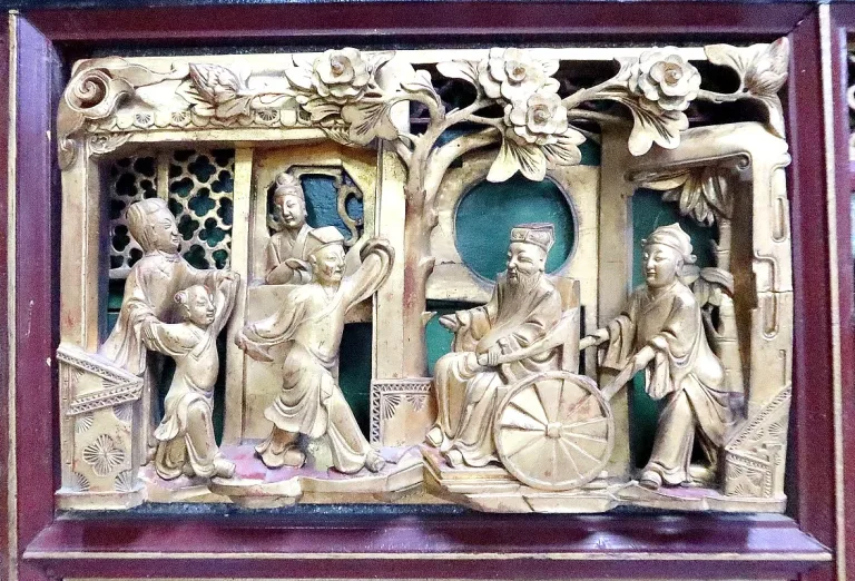 Grand Panneau Asiatique en Bois laqué, Chine – Fin XIXe
