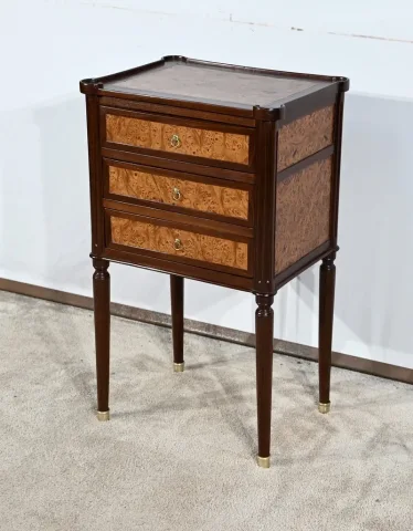 Petite Table Chiffonnière en Acajou et Loupe d'Amboine, époque Louis XVI – Fin XVIIIe