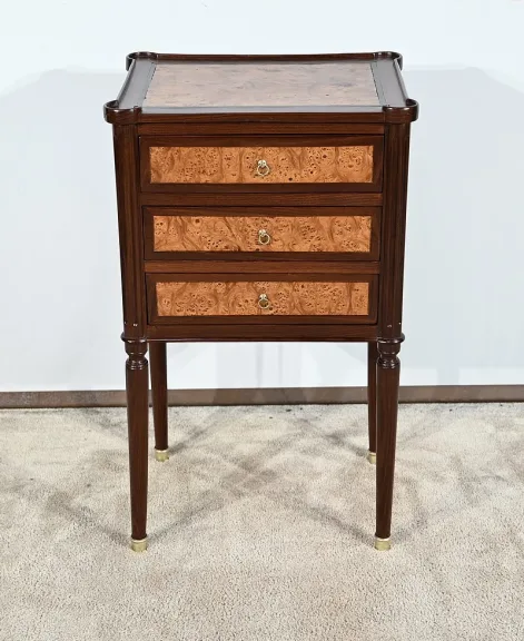 Petite Table Chiffonnière en Acajou et Loupe d'Amboine, époque Louis XVI – Fin XVIIIe