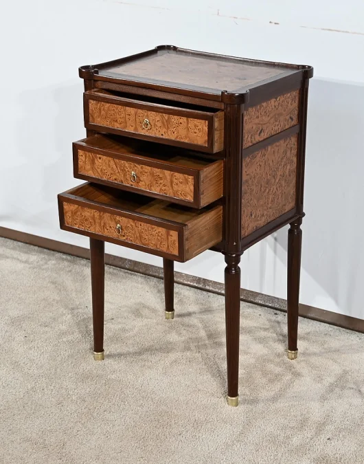 Petite Table Chiffonnière en Acajou et Loupe d'Amboine, époque Louis XVI – Fin XVIIIe