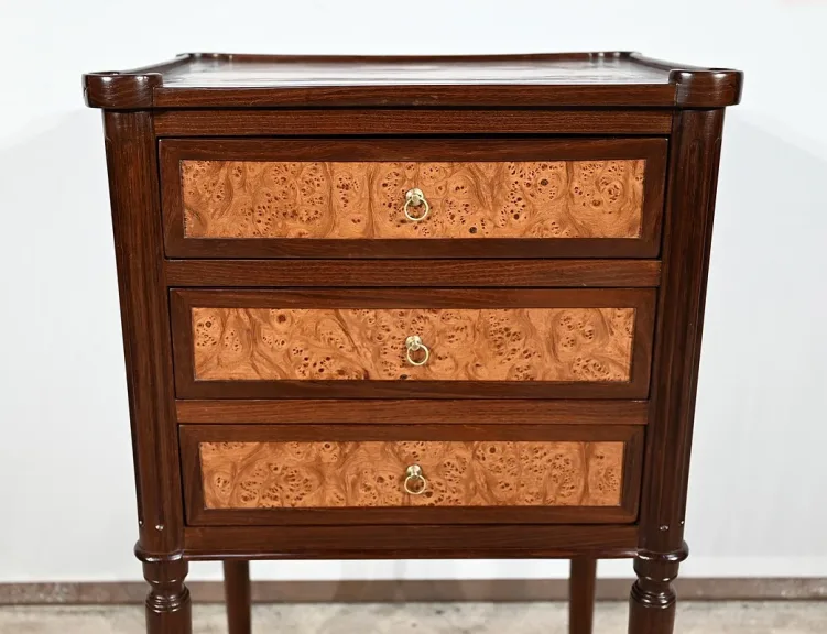 Petite Table Chiffonnière en Acajou et Loupe d'Amboine, époque Louis XVI – Fin XVIIIe
