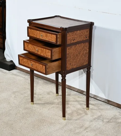Petite Table Chiffonnière en Acajou et Loupe d'Amboine, époque Louis XVI – Fin XVIIIe
