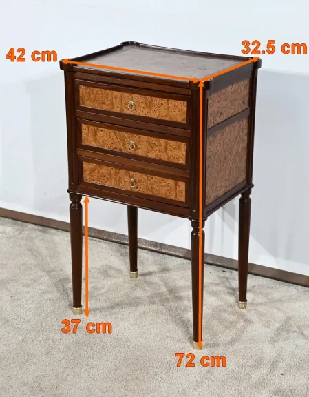 Petite Table Chiffonnière en Acajou et Loupe d'Amboine, époque Louis XVI – Fin XVIIIe