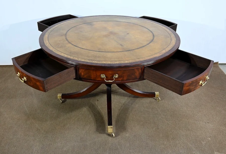 Table Tambour Tournante en Acajou, style Regency, Angleterre – 2ème moitié XIXe