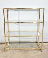 Etagère 4 niveaux en Laiton et Verre, goût Vandel – 1970