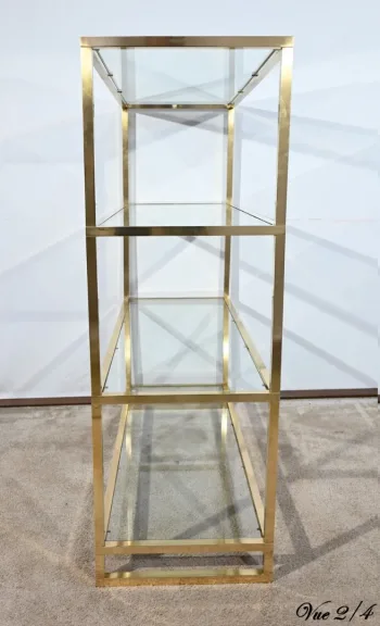 Etagère 4 niveaux en Laiton et Verre, goût Vandel – 1970