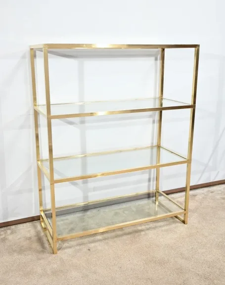 Etagère 4 niveaux en Laiton et Verre, goût Vandel – 1970