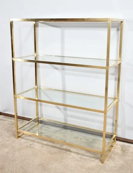 Etagère 4 niveaux en Laiton et Verre, goût Vandel – 1970